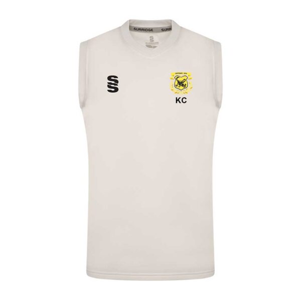Mayfield CC Dual Blast Sleeveless Sweater Black Trim - Centenary Badge