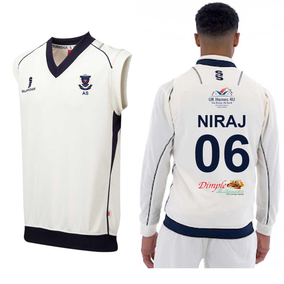 Croydon Cricket Club Curve Cricket Slipover Sleeveless Navy Trim MR