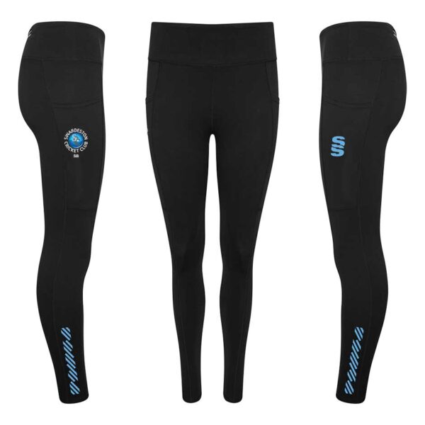 Swardeston Cricket Club Dual Diagonal Leggings Black Sky